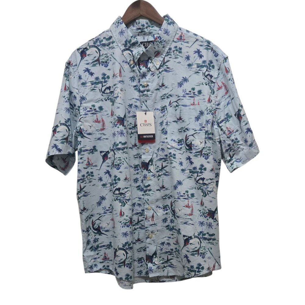 NWT Chaps by Ralph Lauren Tropical Shirt XXL Short Sleeve Cotton Blend Untuck